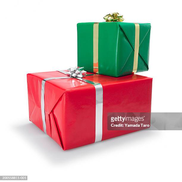 christmas gift boxes, close-up - christmas present stock pictures, royalty-free photos & images