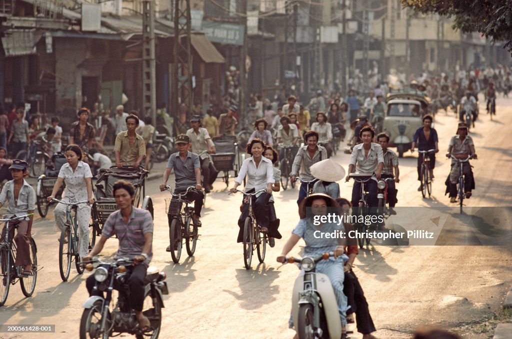 Vietnam, Saigon, Rush hour traffic in street