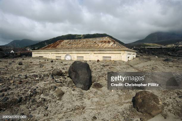 Montserrat,ruined Court House after volcanic eruption in Plymouth town.