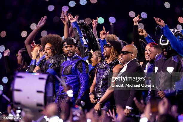 Usher performs with Ludacris, Lil Jon, Jermaine Dupri and Will.i.am during the Apple Music halftime show at the NFL Super Bowl 58 football game...