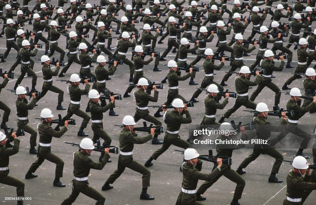 Taiwan, Taipei, military police in training, outdoors