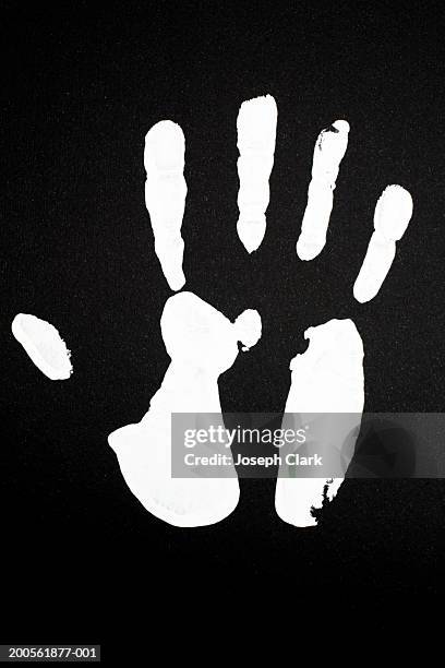human hand print (b&w), close-up - handprint stock pictures, royalty-free photos & images