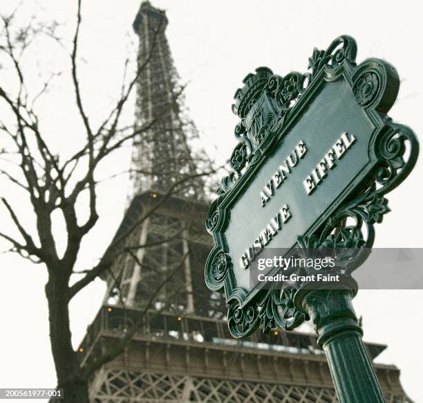 france, paris, street sign - gustave eiffel stock pictures, royalty-free photos & images