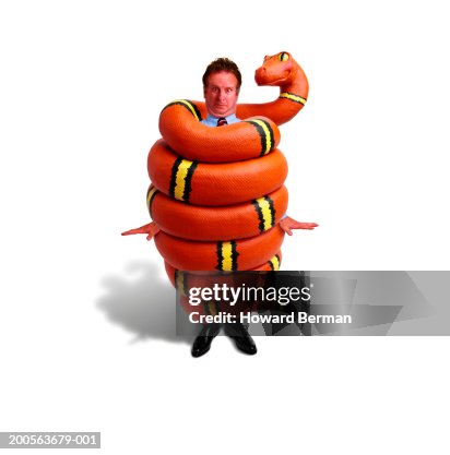 Python Wrapped A Man Man Wrapped In Giant Rubber Snake Portrait High-Res Stock Photo - Getty ...