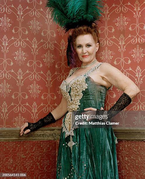 showgirl posing at saloon, smiling, portrait - hair color saloon stock pictures, royalty-free photos & images