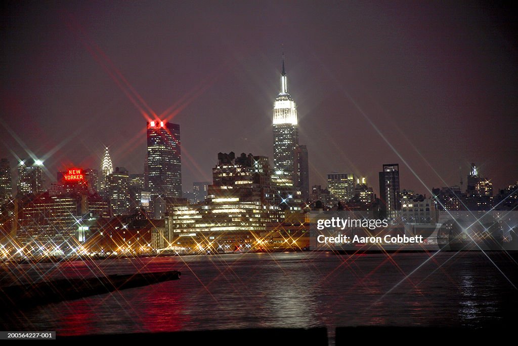 USA, New York City, Lower Manhattan at night