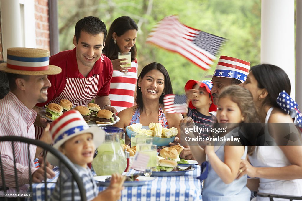 Family celebrating Fourth of July