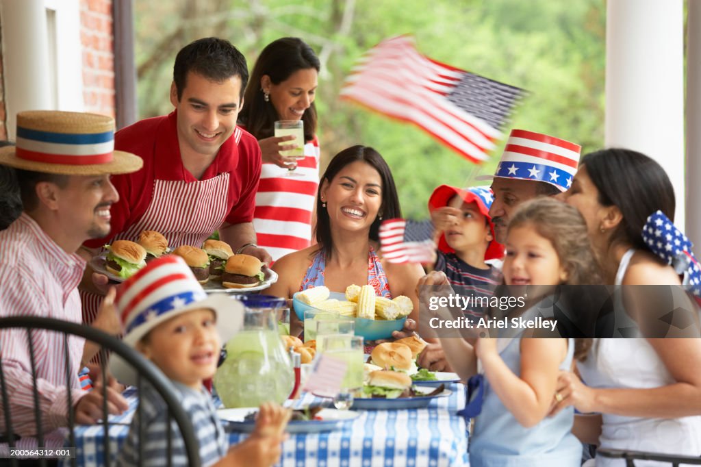 Family celebrating Fourth of July