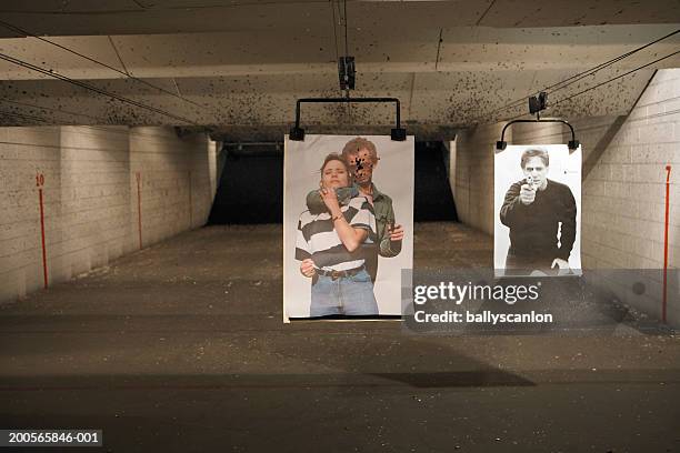 two targets at shooting range - shooter stockfoto's en -beelden