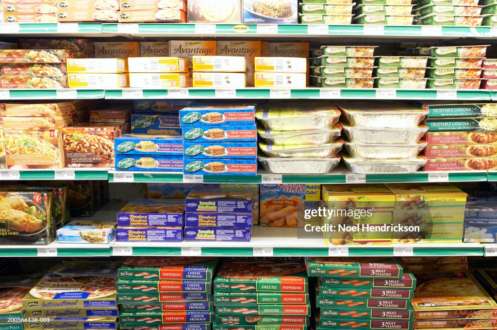 Frozen foods section of grocery store