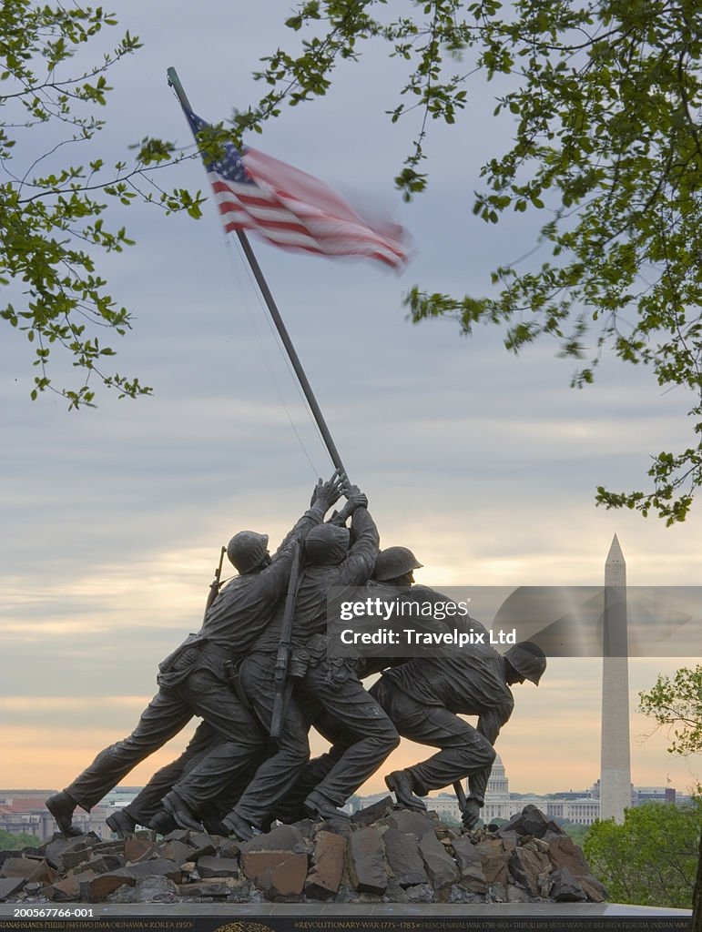 USA, Virginia, Arlington National Cemetery,soldiers with flag memorial