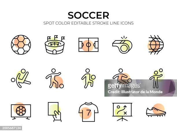 editierbare strichlinien-symbole für fußball - midfielder soccer player stock-grafiken, -clipart, -cartoons und -symbole