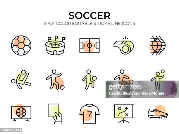 soccer editable stroke line icons - defender soccer player stock illustrations