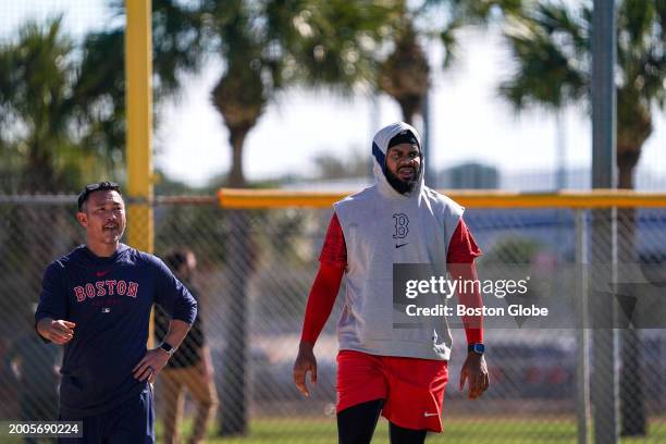 Fort Myers, FL Boston Red Sox relief pitcher Kenley Jansen during workouts with Boston Red Sox strength and conditioning coach Kiyoshi Mimose.