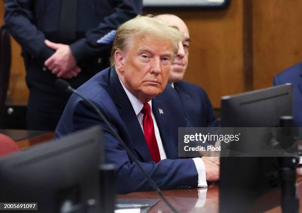 Republican presidential candidate, former U.S. President Donald Trump attends a pre-trial hearing at Manhattan Criminal Court on February 15, 2024 in...