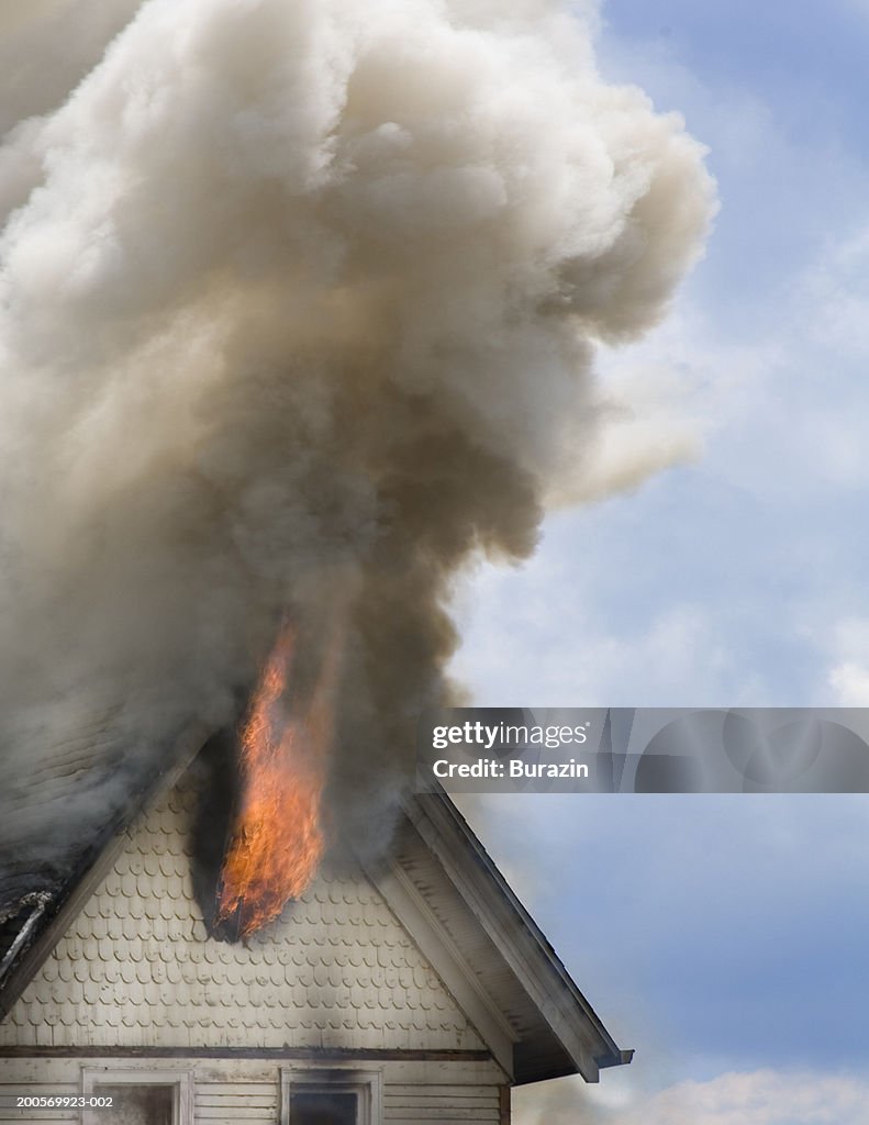 House on fire, Waterford, Wisconsin, USA