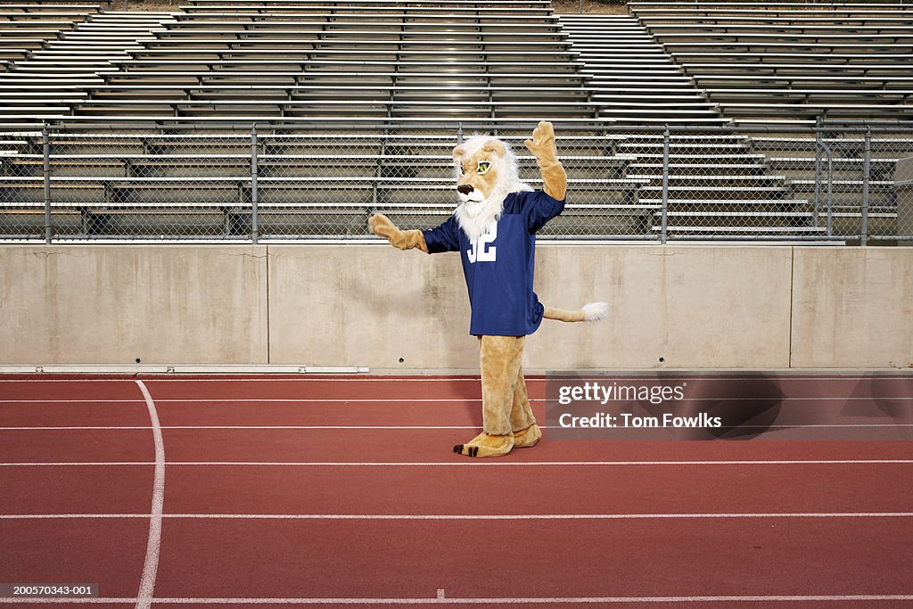 School mascot on running track