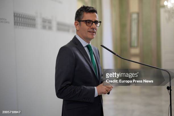The Minister of the Presidency, Justice and Relations with the Courts, Felix Bolaños, attends the media after the meeting with the President of the...