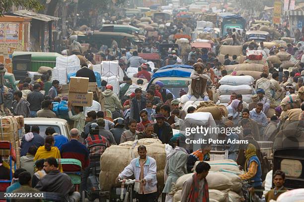 india, delhi, chandni chowk market, elevated view - delhi india stock pictures, royalty-free photos & images