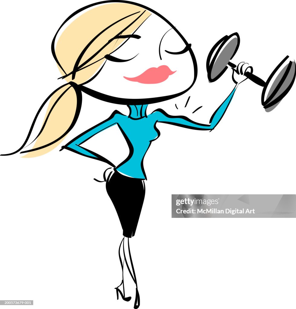 Businesswoman lifting dumbbell