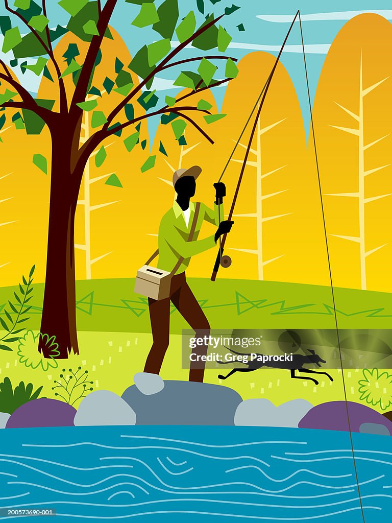 Man With Dog Fishing High-Res Vector Graphic - Getty Images