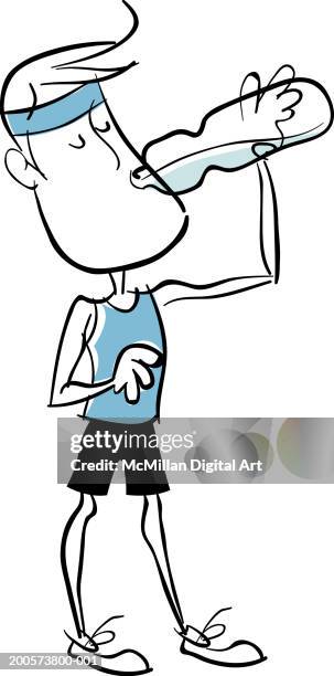 man drinking water from water bottle - man drinking alone stock illustrations