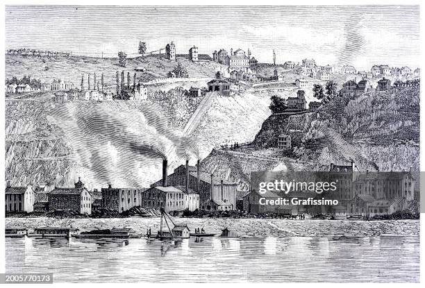 ilustrações, clipart, desenhos animados e ícones de pittsburgh, pensilvânia, vista da gravura do monte washington, 1886 - pittsburgh