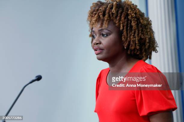 White House Press Secretary Karine Jean-Pierre speaks during a daily news briefing at the James S. Brady Press Briefing Room of the White House on...