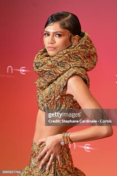 Zendaya attends the "Dune 2" Premiere at Le Grand Rex on February 12, 2024 in Paris, France.