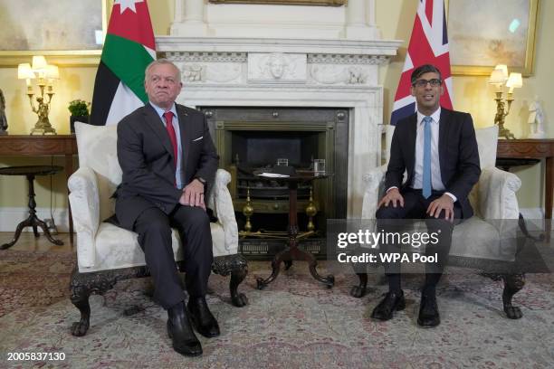 Prime Minister Rishi Sunak meets with His Majesty King Abdullah II of Jordan in 10 Downing Street on February 15, 2024 in London, England. Prime...