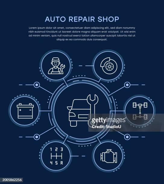 auto repair shop infographic template - piston stock illustrations