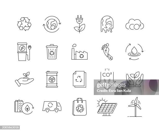 illustrations, cliparts, dessins animés et icônes de ensemble d’icônes de ligne d’écologie et de durabilité avec trait modifiable - gaz à effet de serre