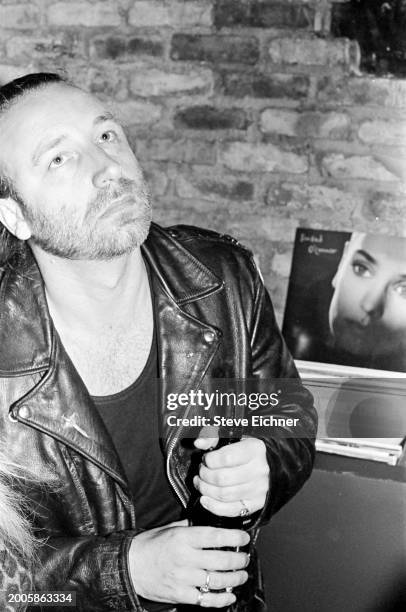 British Post-Punk musician Peter Hook, of the group Revenge, at the Love Machine nightclub, New York, New York, April 11, 1990. At the time, Hook was...