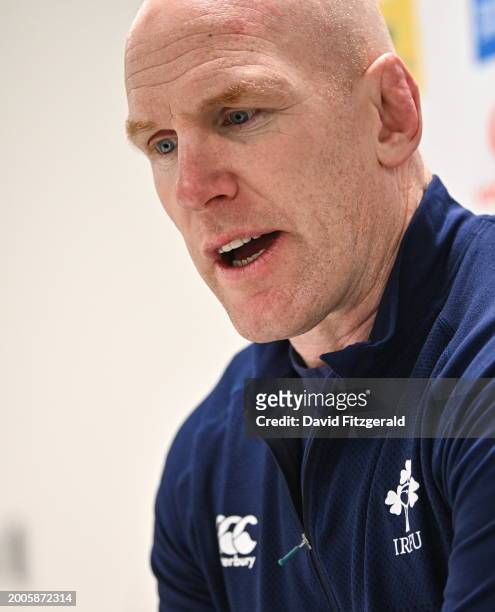 Dublin , Ireland - 15 February 2024; Forwards coach Paul O'Connell during an Ireland Rugby media conference at the IRFU High Performance Centre at...