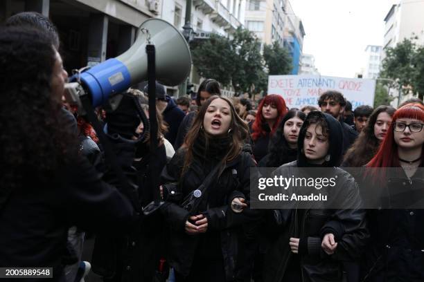 Students, holding banners, gather to stage protest against the government's new university reform in Athens, Greece on February 15, 2024.