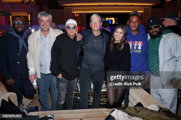 Will.i.am, Eddy Cue, SVP of Services, Apple, Jimmy Iovine, Tim Cook, CEO of Apple, Glenne Christiaansen Azoff, Shawn Holiday, and guest attend...