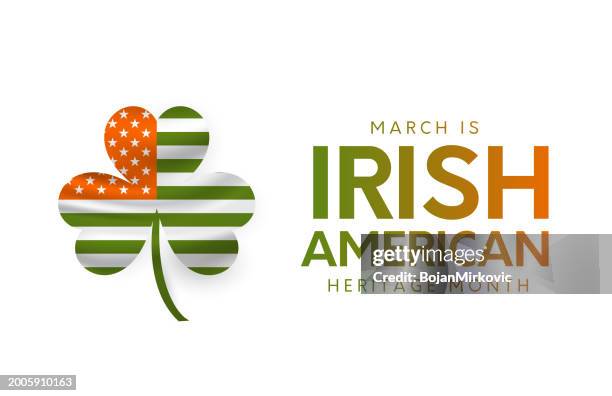 irish american heritage month card, background, march. vector - republic of ireland flag stock illustrations