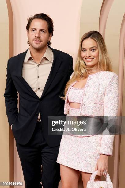 Tom Ackerley and Margot Robbie attend the 96th Oscars Nominees Luncheon at The Beverly Hilton on February 12, 2024 in Beverly Hills, California.