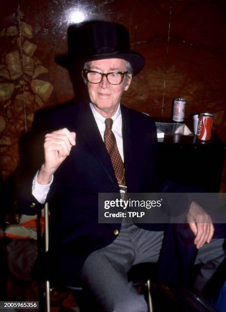 American actor Jimmy Stewart wearing a top hat while relaxing backstage during the Night Of 100 Stars at the Radio City Music Hall in New York, New...