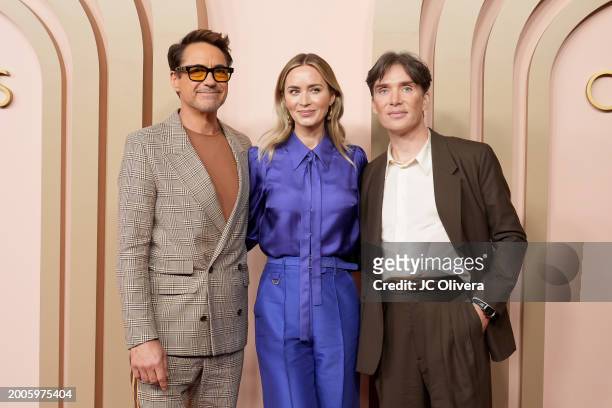 Robert Downey Jr., Emily Blunt, and Cillian Murphy attend the 96th Oscars Nominees Luncheon at The Beverly Hilton on February 12, 2024 in Beverly...