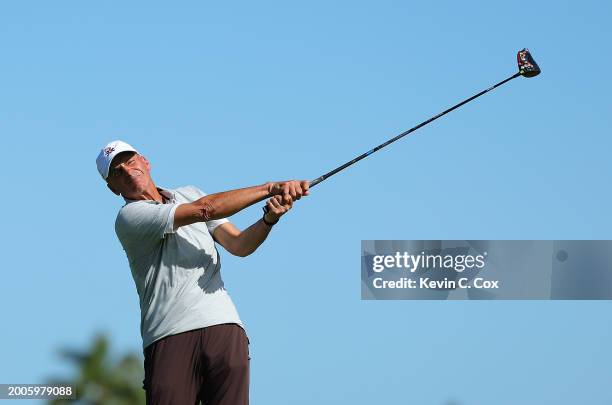 Rocco Mediate of the United States tees off the second hole during the first round of the Mitsubishi Electric Championship at Hualalai Golf Club on...