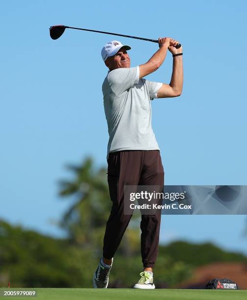 Rocco Mediate of the United States tees off the second hole during the first round of the Mitsubishi Electric Championship at Hualalai Golf Club on...