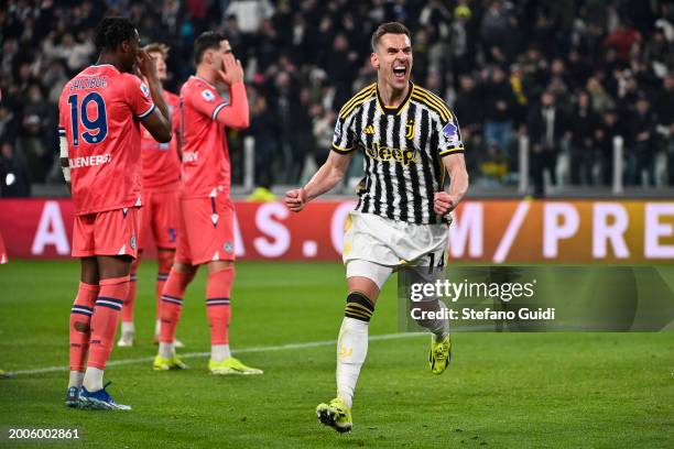Arkadiusz Milik of Juventus FC celebrates a goal before the goal is disallowed for offside during the Serie A TIM match between Juventus and Udinese...
