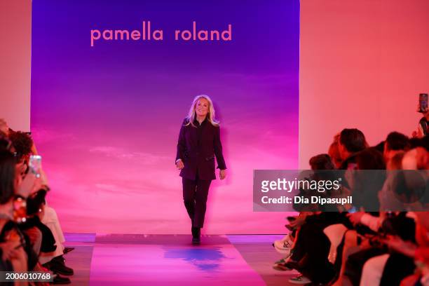 Pamella Roland walks the runway at the Pamella Roland fashion show during New York Fashion Week: The Shows at Starrett-Lehigh Building on February...