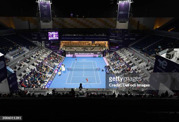 General view of central court during the women's singles match on Day Two of the Qatar TotalEnergies Open part of the Hologic WTA Tour at Khalifa...