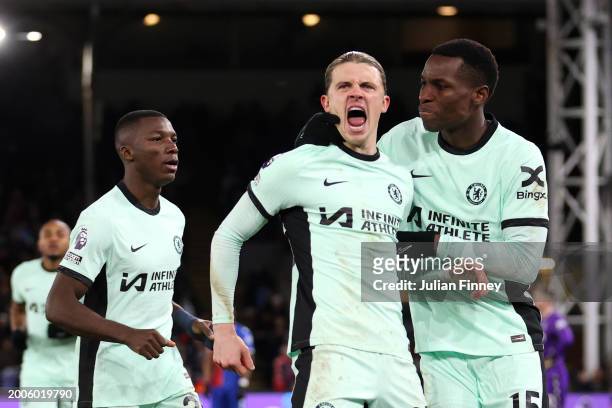 Conor Gallagher of Chelsea celebrates scoring his team's first goal during the Premier League match between Crystal Palace and Chelsea FC at Selhurst...