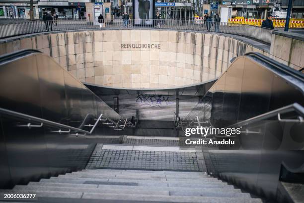 View of a closed U-Bahn station during a one-day strike on February 15, 2024 in Dortmund, Germany. Public transport workers are striking today across...