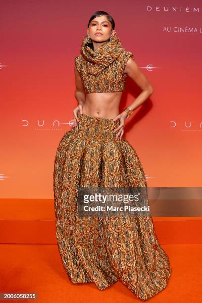 Zendaya attends the "Dune 2" Premiere at Le Grand Rex on February 12, 2024 in Paris, France.