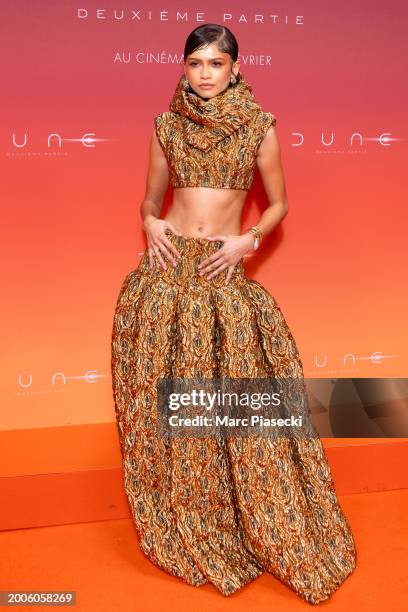 Zendaya Coleman attends the "Dune 2" Premiere at Le Grand Rex on February 12, 2024 in Paris, France.