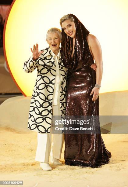 Florence Pugh and grandmother Pat attends the World Premiere of "Dune: Part Two" in Leicester Square on February 15, 2024 in London, England.